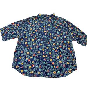 Golden Wings Vintage Women's Blue‎ Floral Short Sleeve Button Up Shirt. Size 22W